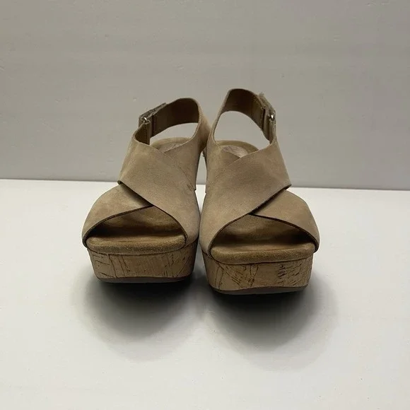 Clarks Sandals Caslynn Shae Platform Slingback Beige Light Tan Size 8 Wedge Cork - Picture 2 of 11